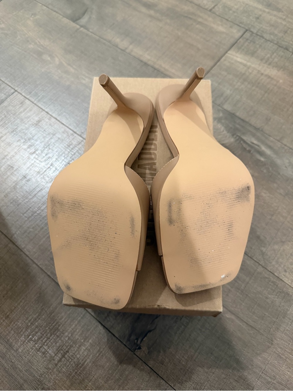 Steve Madden Nude Tan Slide Heeled Mules - Picture 3 of 4